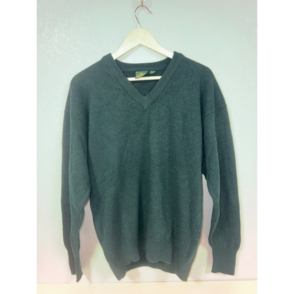 Nordstrom Mens V-Neck Sweater 100% Lambswool Hunter Green Knit Size S